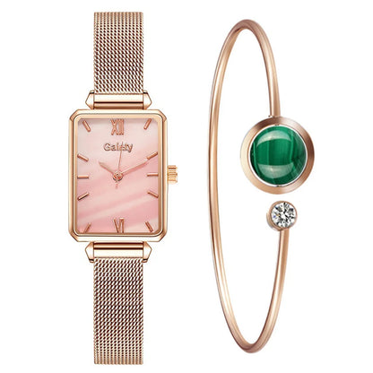2pcs Set Women Watches Fashion Square Ladies Quartz Watch  Bracelet Simple Rose Gold Mesh Luxury Women Watches Relogio Feminino