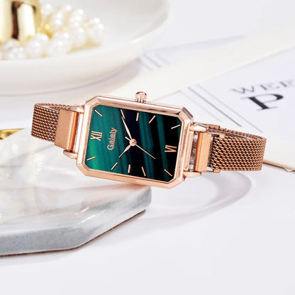 2pcs Set Women Watches Fashion Square Ladies Quartz Watch  Bracelet Simple Rose Gold Mesh Luxury Women Watches Relogio Feminino