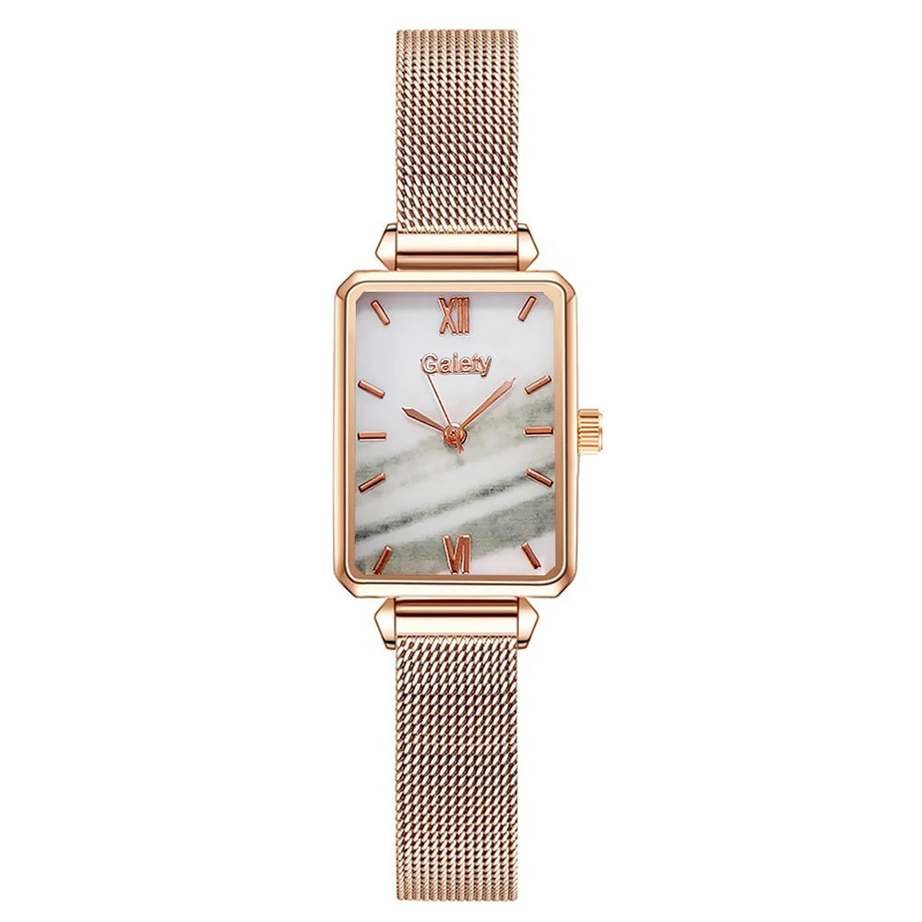 2pcs Set Women Watches Fashion Square Ladies Quartz Watch  Bracelet Simple Rose Gold Mesh Luxury Women Watches Relogio Feminino