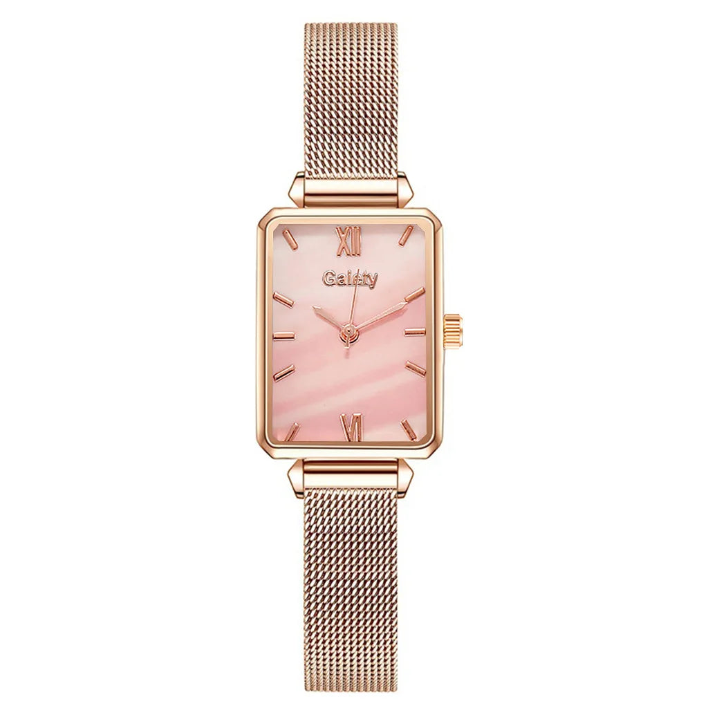 2pcs Set Women Watches Fashion Square Ladies Quartz Watch  Bracelet Simple Rose Gold Mesh Luxury Women Watches Relogio Feminino