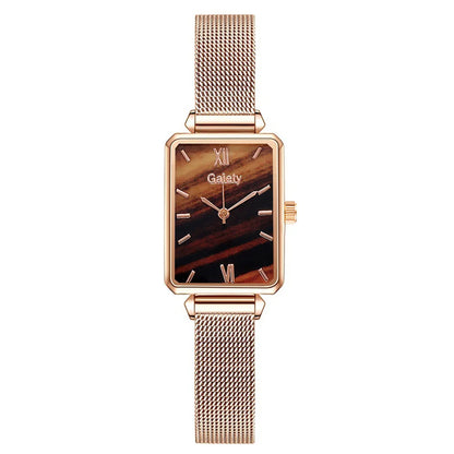 2pcs Set Women Watches Fashion Square Ladies Quartz Watch  Bracelet Simple Rose Gold Mesh Luxury Women Watches Relogio Feminino
