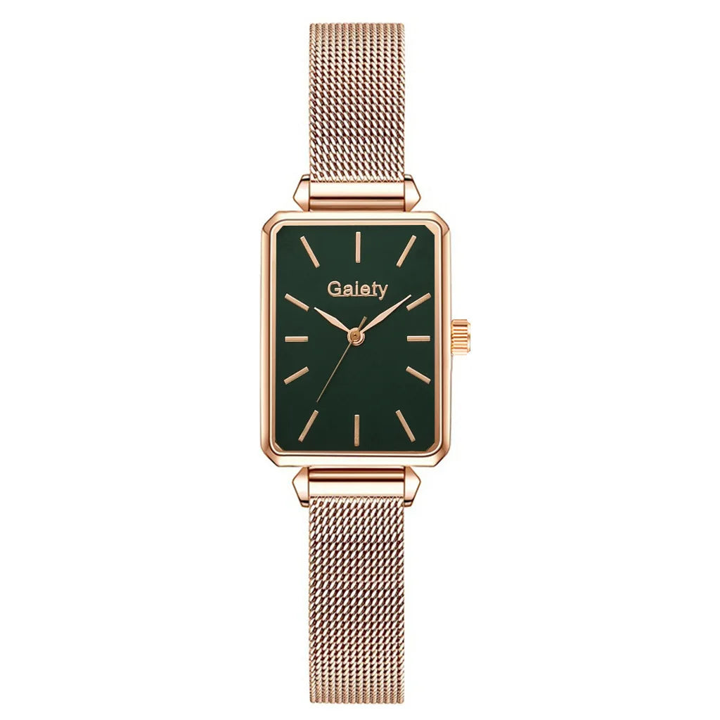 2pcs Set Women Watches Fashion Square Ladies Quartz Watch  Bracelet Simple Rose Gold Mesh Luxury Women Watches Relogio Feminino