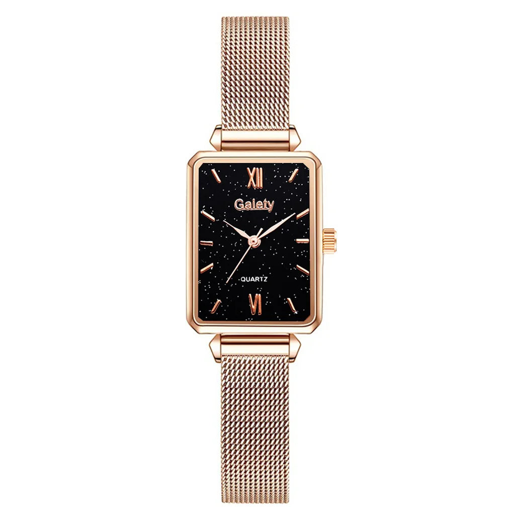 2pcs Set Women Watches Fashion Square Ladies Quartz Watch  Bracelet Simple Rose Gold Mesh Luxury Women Watches Relogio Feminino