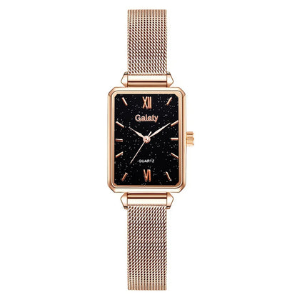 2pcs Set Women Watches Fashion Square Ladies Quartz Watch  Bracelet Simple Rose Gold Mesh Luxury Women Watches Relogio Feminino