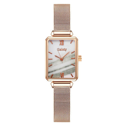 2pcs Set Women Watches Fashion Square Ladies Quartz Watch  Bracelet Simple Rose Gold Mesh Luxury Women Watches Relogio Feminino