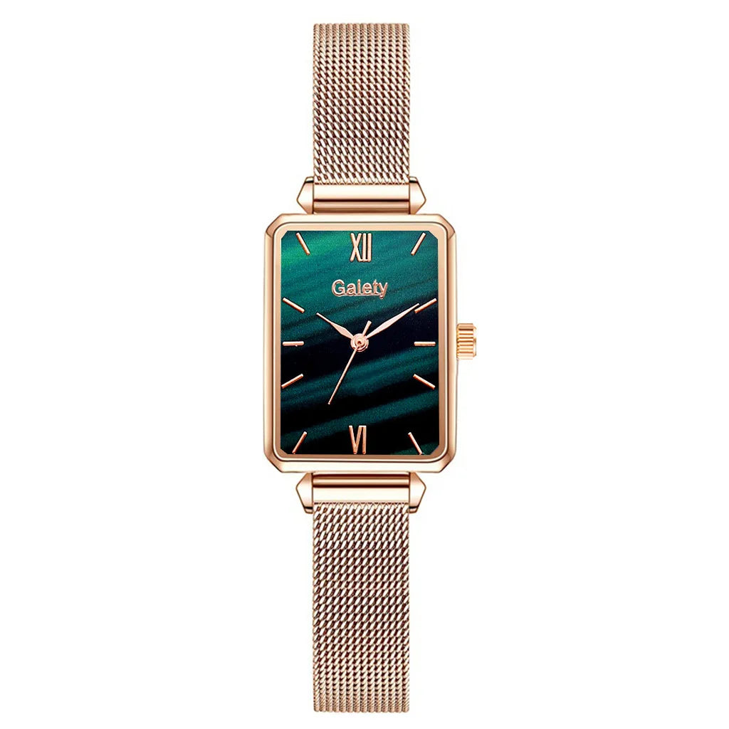 2pcs Set Women Watches Fashion Square Ladies Quartz Watch  Bracelet Simple Rose Gold Mesh Luxury Women Watches Relogio Feminino